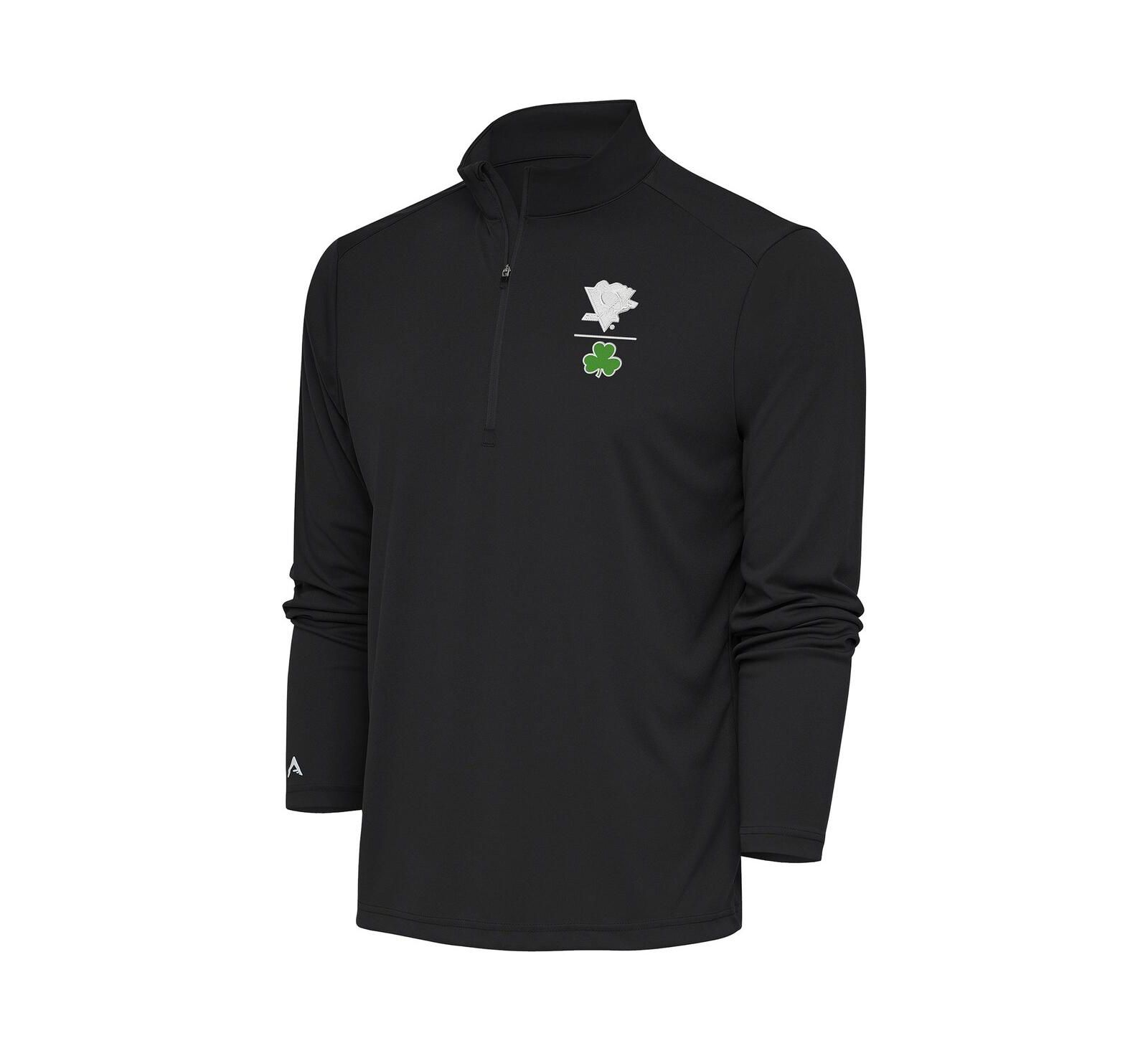 Джемпер Antigua Men's Charcoal Pittsburgh Penguins Shamrock Tribute Quarter-Zip Pullover