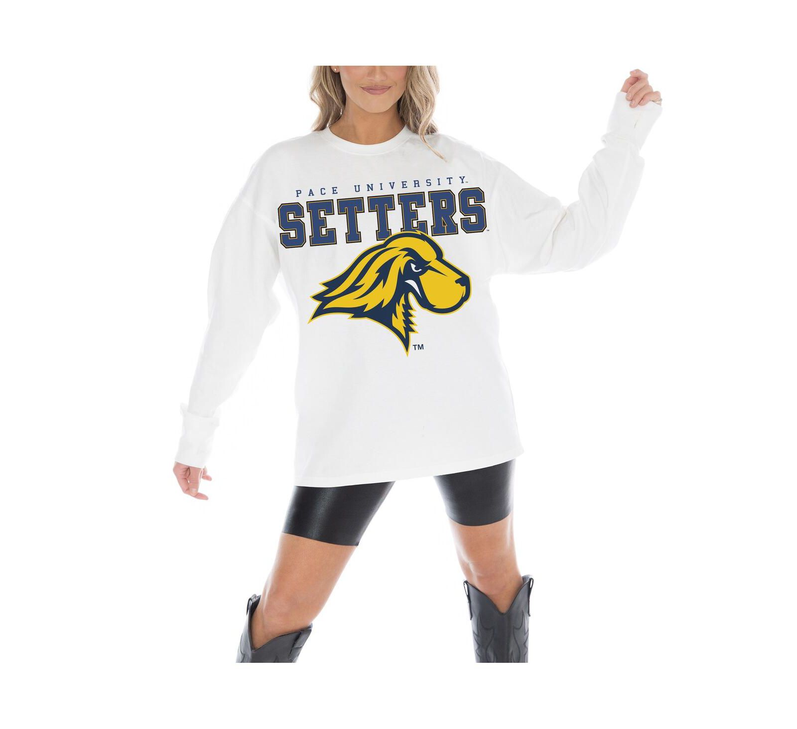 Женская оверсайз футболка Gameday Couture Pace University Setters Big Goals White Long Sleeve