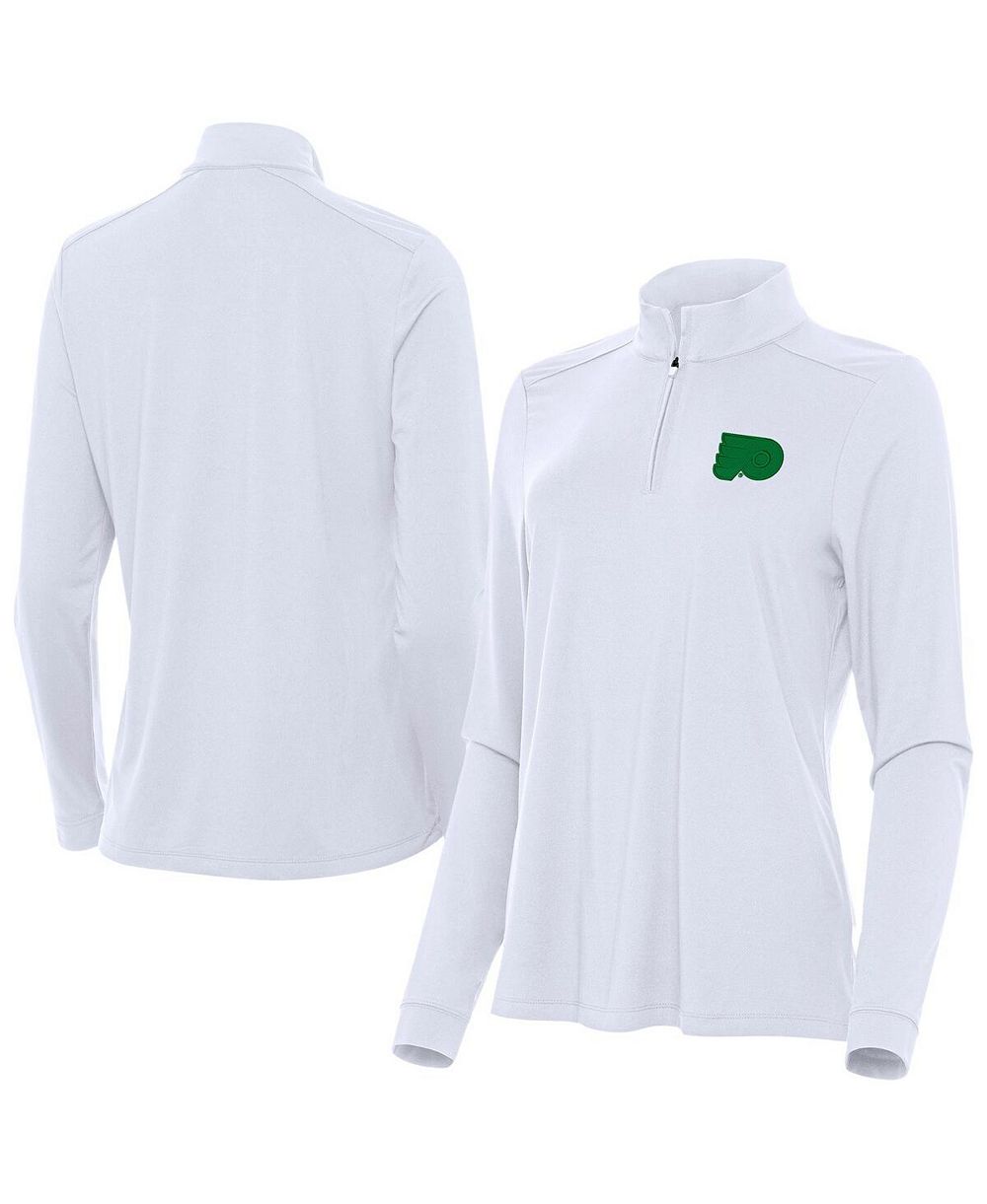Женская белая спортивная кофта Antigua Philadelphia Flyers St. Patrick's Day Intent Quarter-Zip Performance Pullover