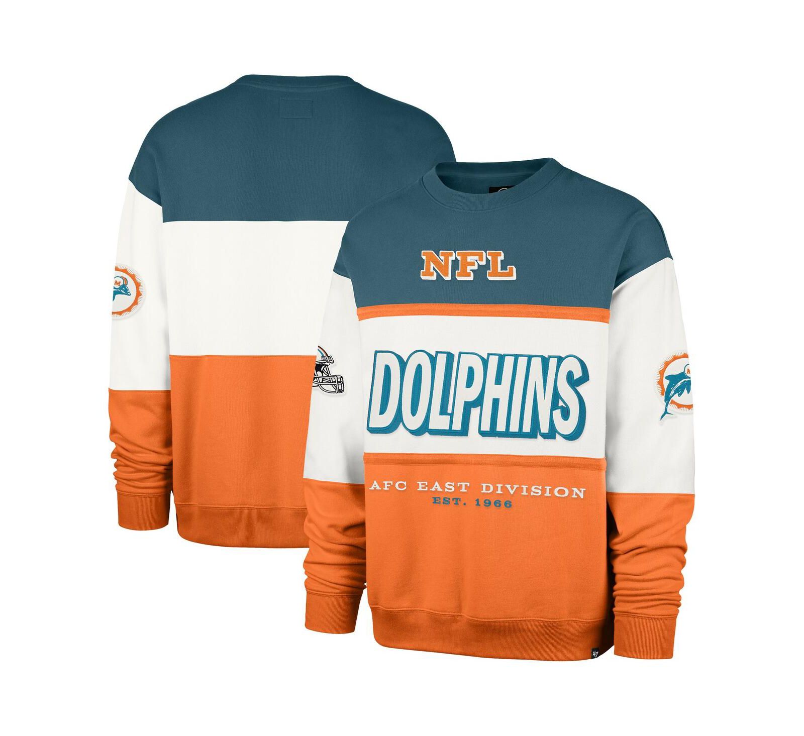 '47 Brand Мужское свитшот Miami Dolphins Throwback Breeze Maximalist, бирюзовый/оранжевый