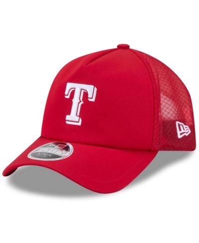 New Era Men's Red Texas Rangers 2026 Batting Practice Apex 9FORTY Adjustable Trucker Hat