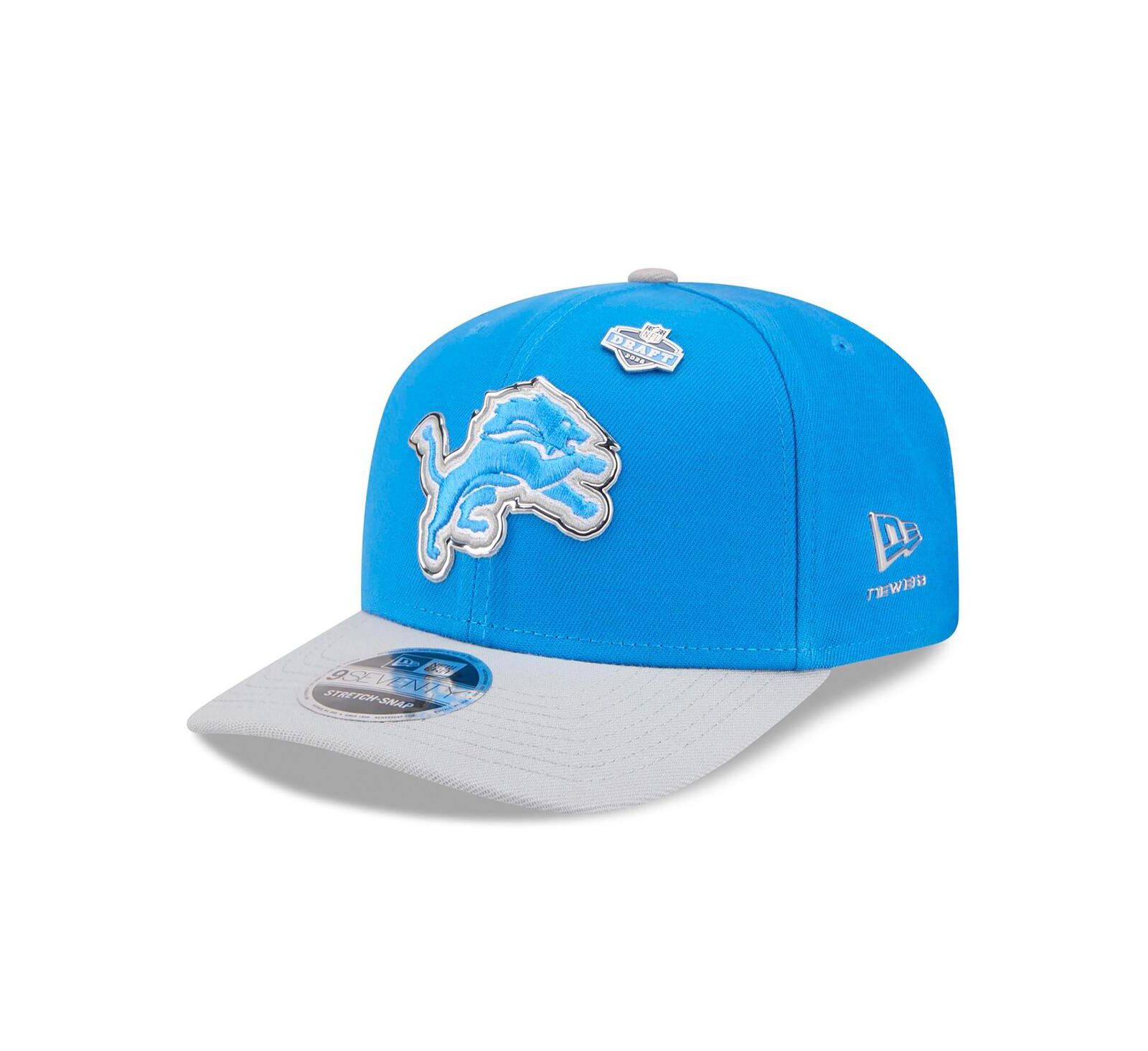 Мужская регулируемая кепка New Era Blue/Silver Detroit Lions 2026 NFL Draft 9SEVENTY