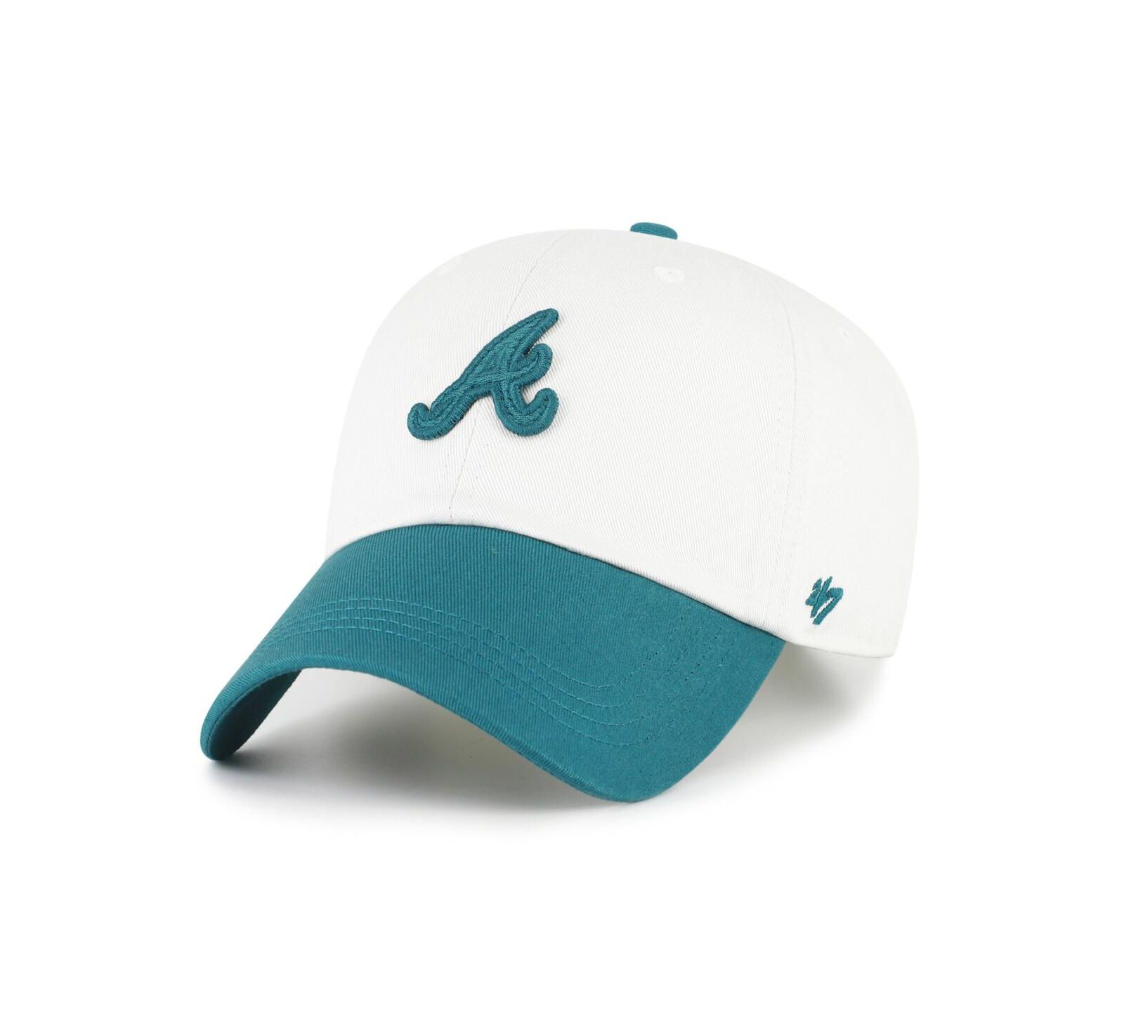'47 Brand Men's White/Teal Atlanta Braves Contemporary Tonal Clean Up Adjustable Hat