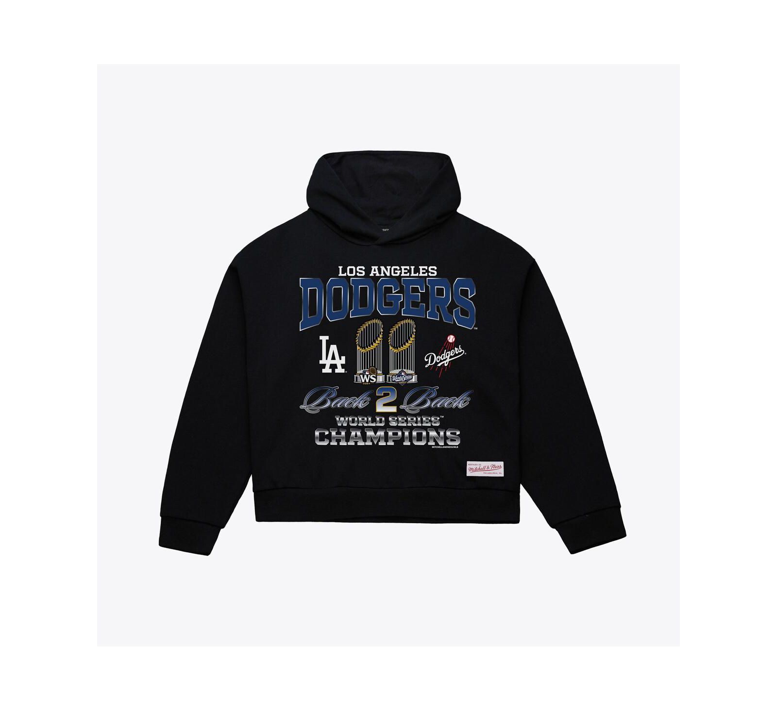 Mitchell & Ness Women's Mitchell Ness Black Los Angeles Dodgers Back 2 Back Trophies Cropped Hoodie