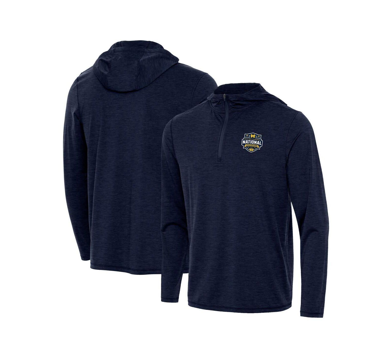 Мужская кофта Antigua Navy Michigan Wolverines 2026 NCAA Men's Basketball National Champions Tidy Quarter-Zip