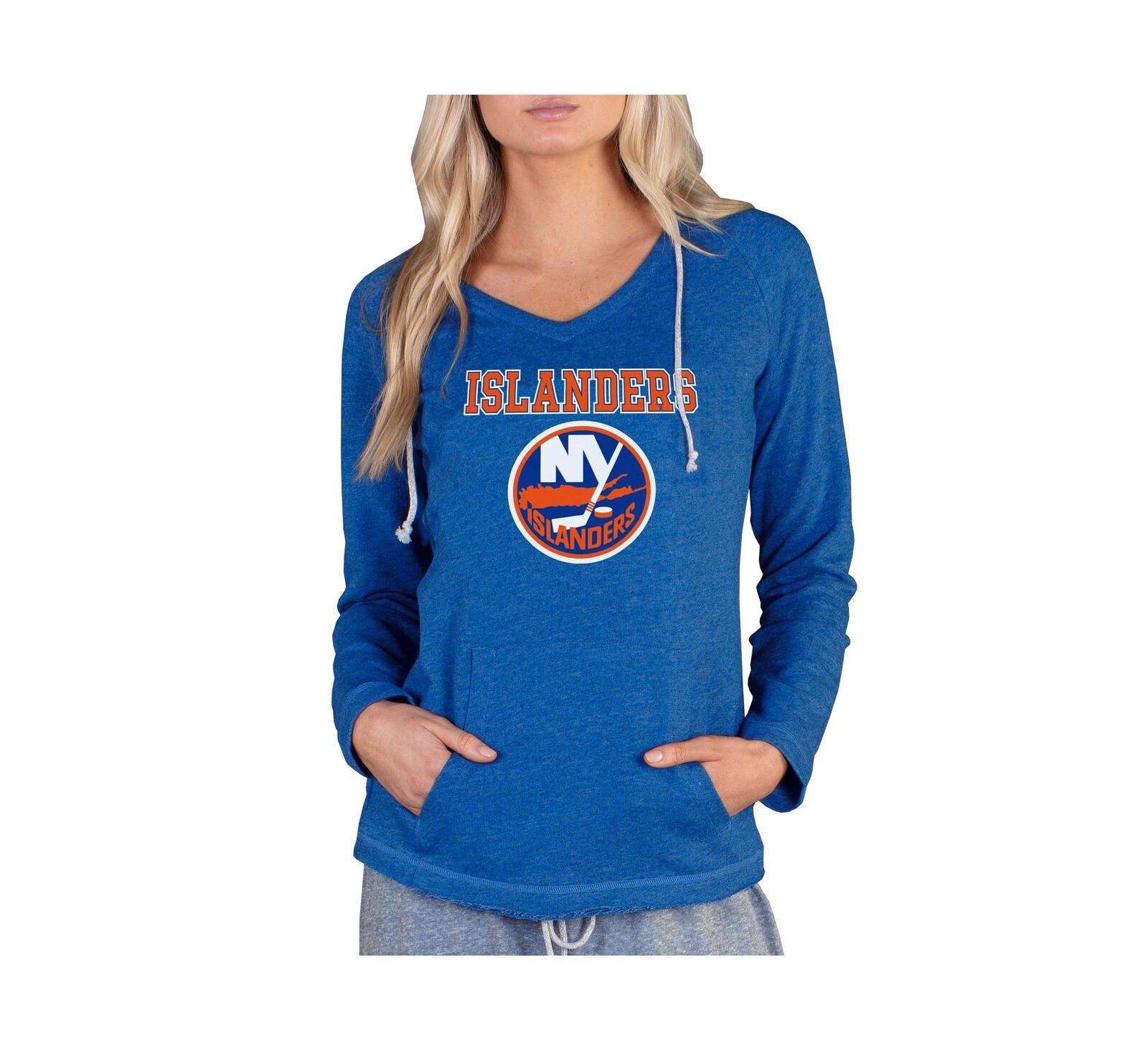 Concepts Sport Женский лонгслив с капюшоном Terry Tri-Blend, королевский синий, New York Islanders