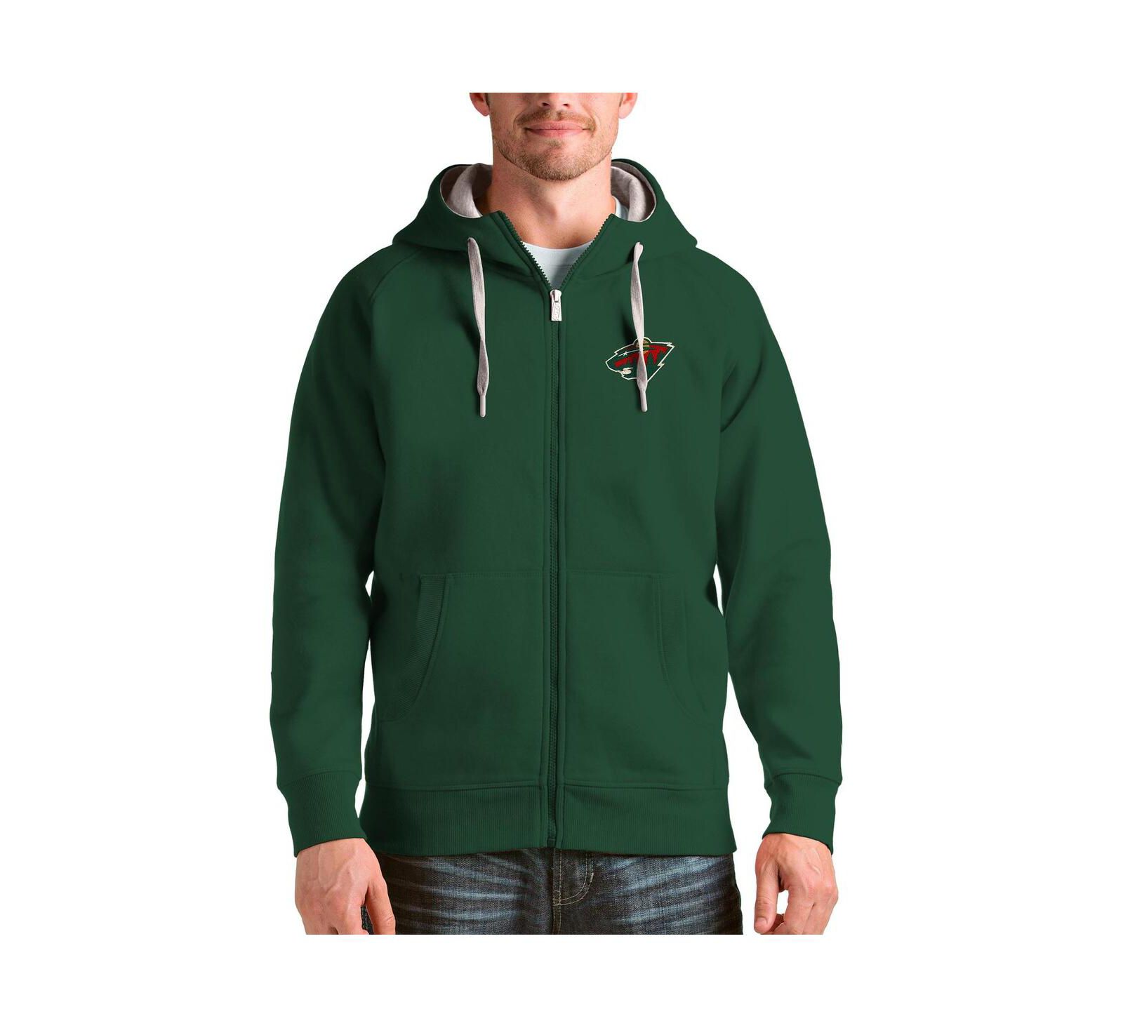 Antigua Men's Green Minnesota Wild Logo Victory Full-Zip Hoodie