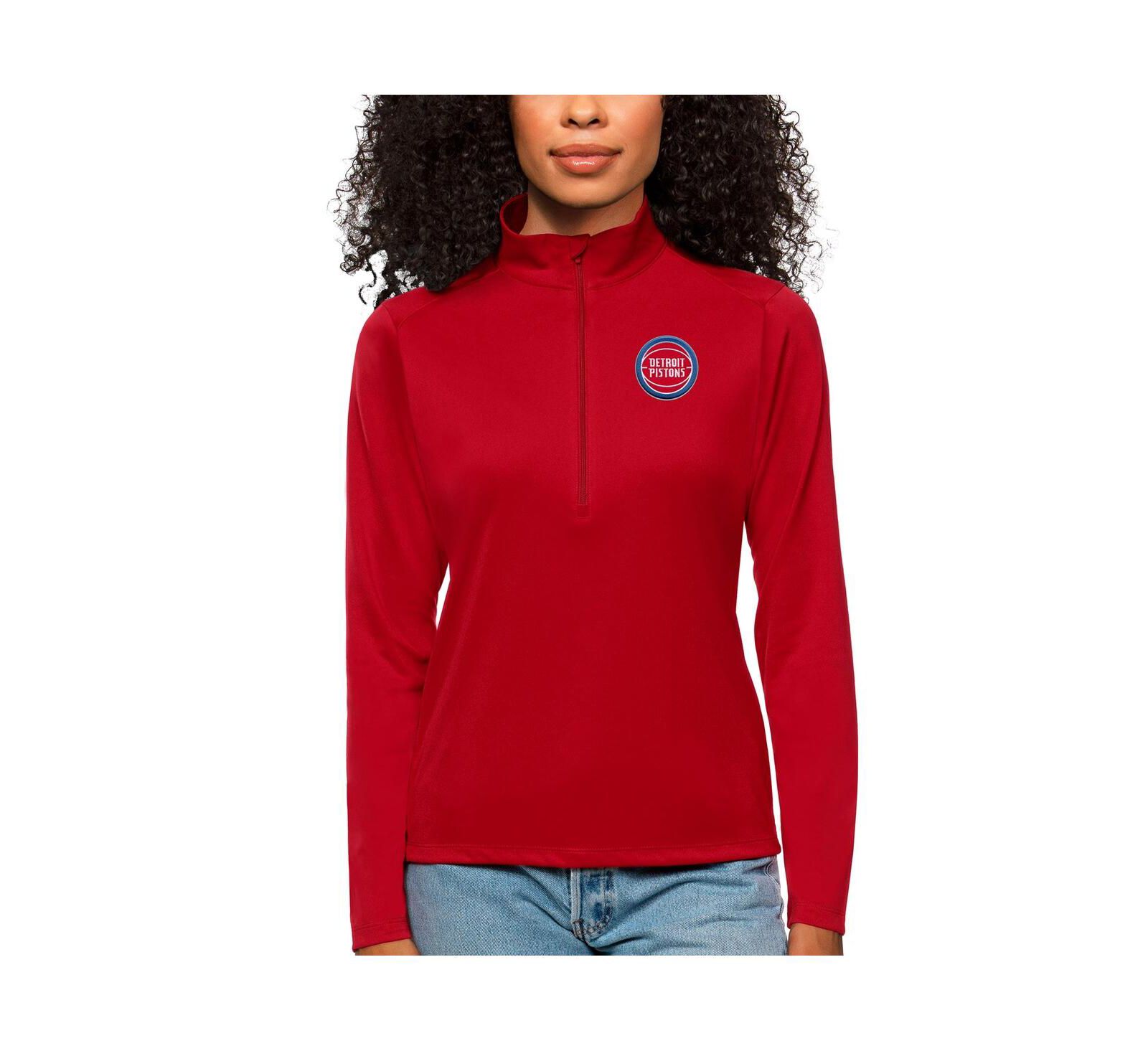 Antigua Женская топ-половинка с молнией, красная, Detroit Pistons Tribute Half-Zip Top