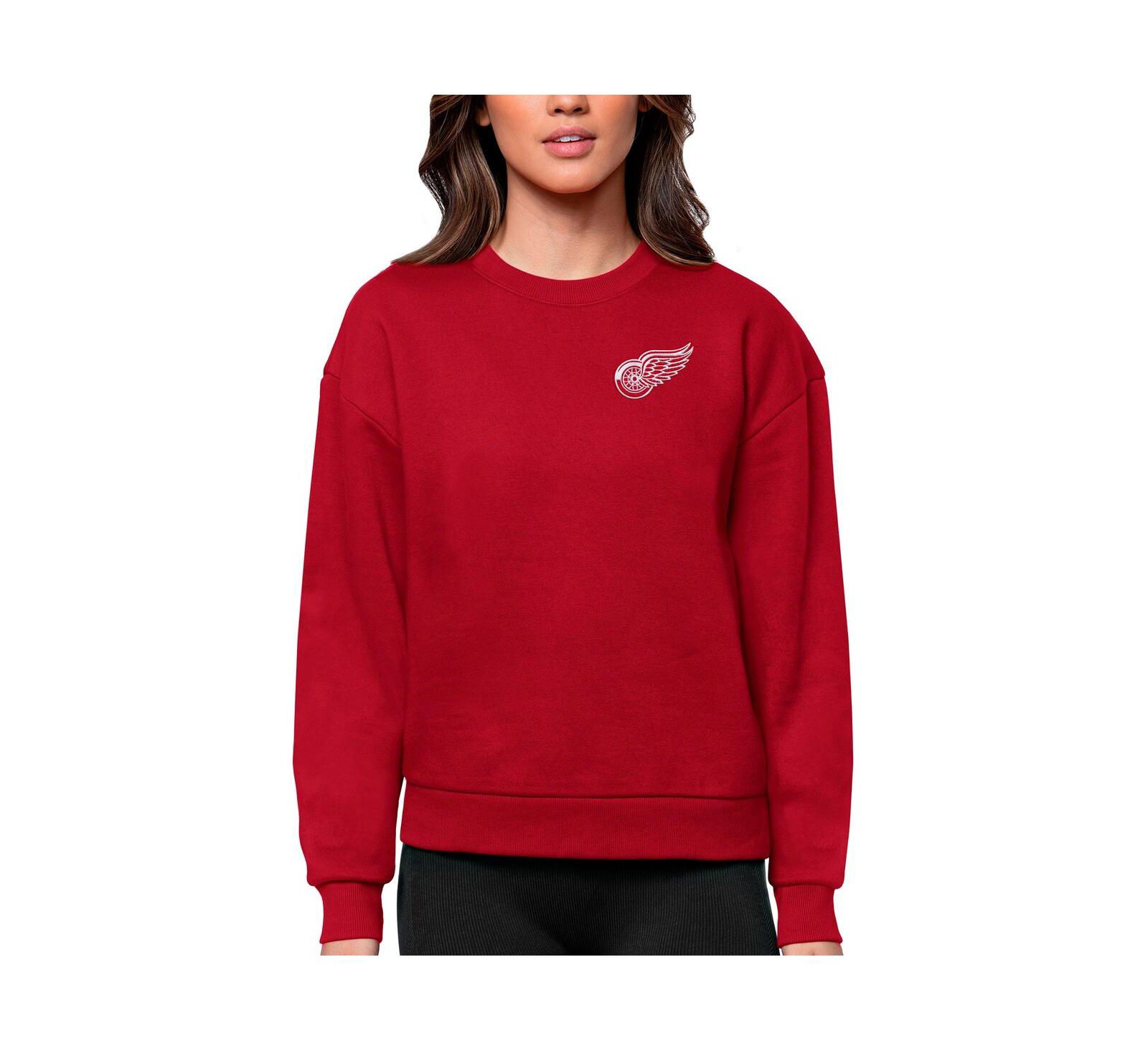 Antigua Women's Red Detroit Red Wings Primary Logo Victory Crewneck Pullover Sweatshirt