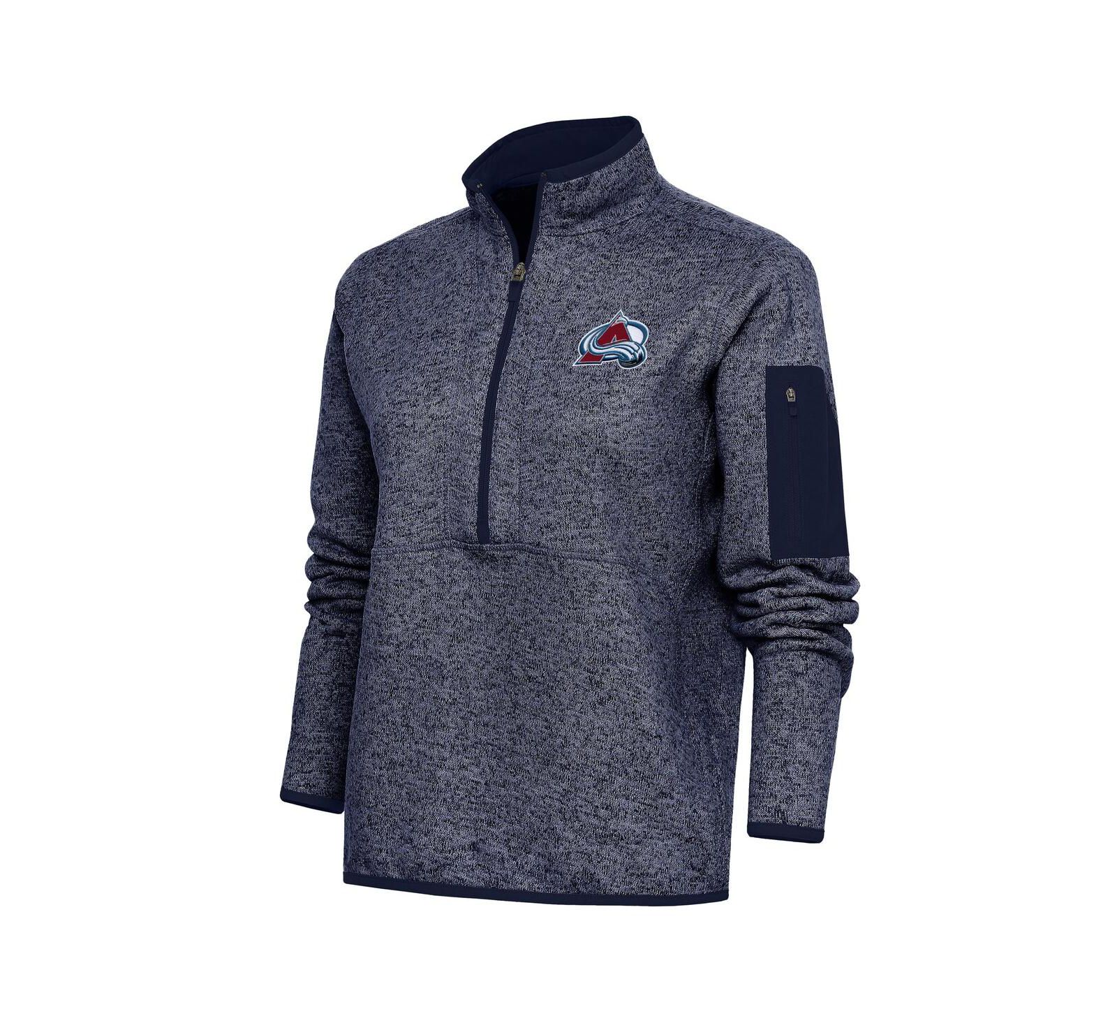 Женская куртка Antigua Heather Navy Colorado Avalanche с логотипом и молнией на четверть
