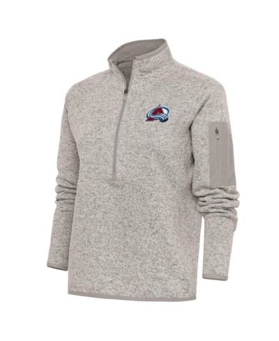 Antigua Women's Oatmeal Colorado Avalanche Team Logo Fortune Quarter-Zip Jacket