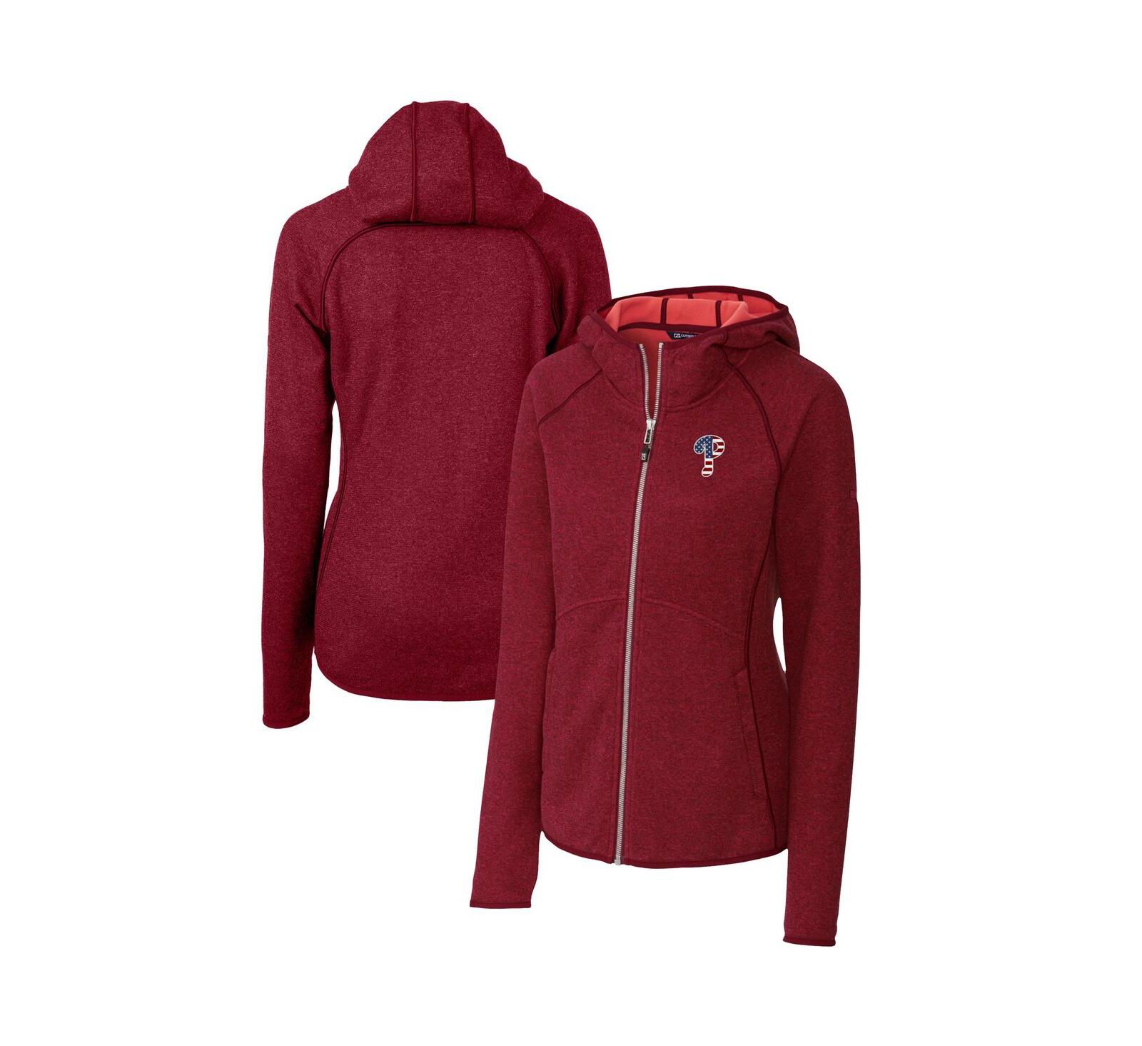 Cutter & Buck Women's Cardinal Philadelphia Phillies Americana Logo Mainsail Sweater-Knit Full-Zip Hoodie