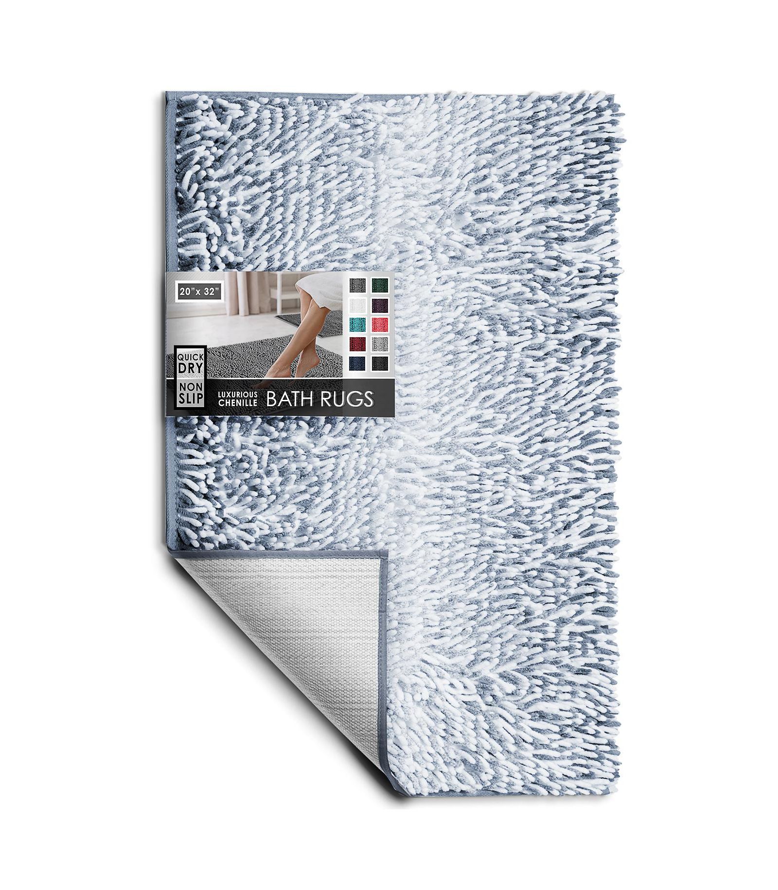 Ultra-Soft Chenille Bath Rug, Quick-Dry, Machine-Washable, Non-Slip PVC Backing