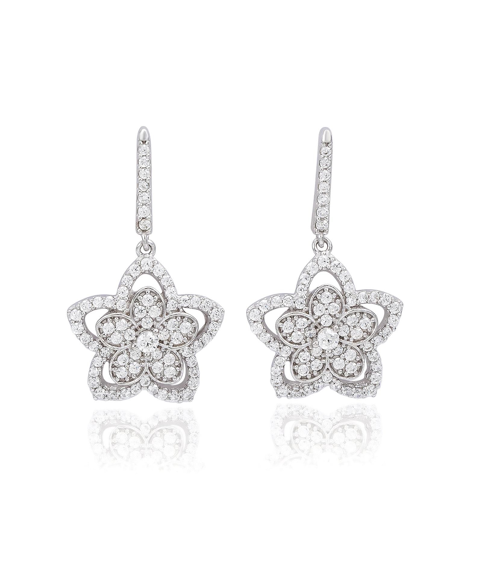 Серьги Suzy Levian New York Sterling Silver Pave Cubic Zirconia Flower Halo Drop Dangle