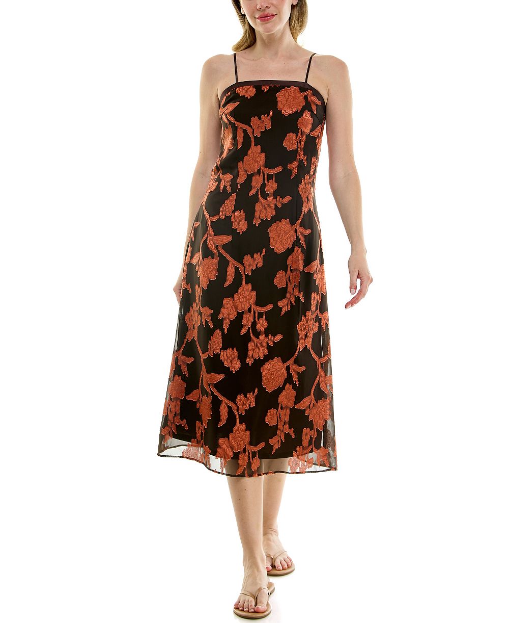 Миди-платье RARE Juniors' Burnout Floral Square Neck