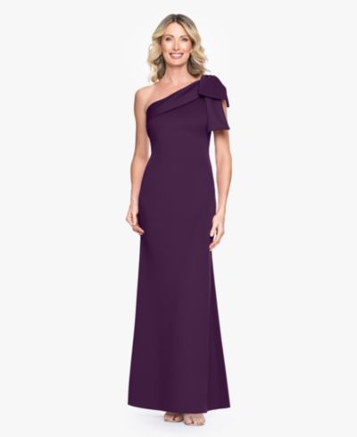 B&A By Betsy and Adam Women’s One-Shoulder Bow Scuba Long Dress