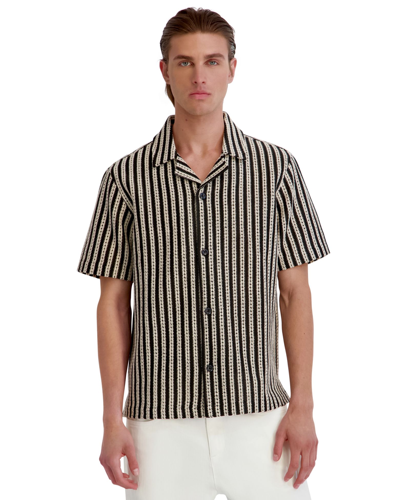 KARL LAGERFELD PARIS Men's Vertical Stripe Short-Sleeve Shirt
