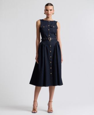 Avec Les Filles Women's Sleeveless Denim Midi Dress