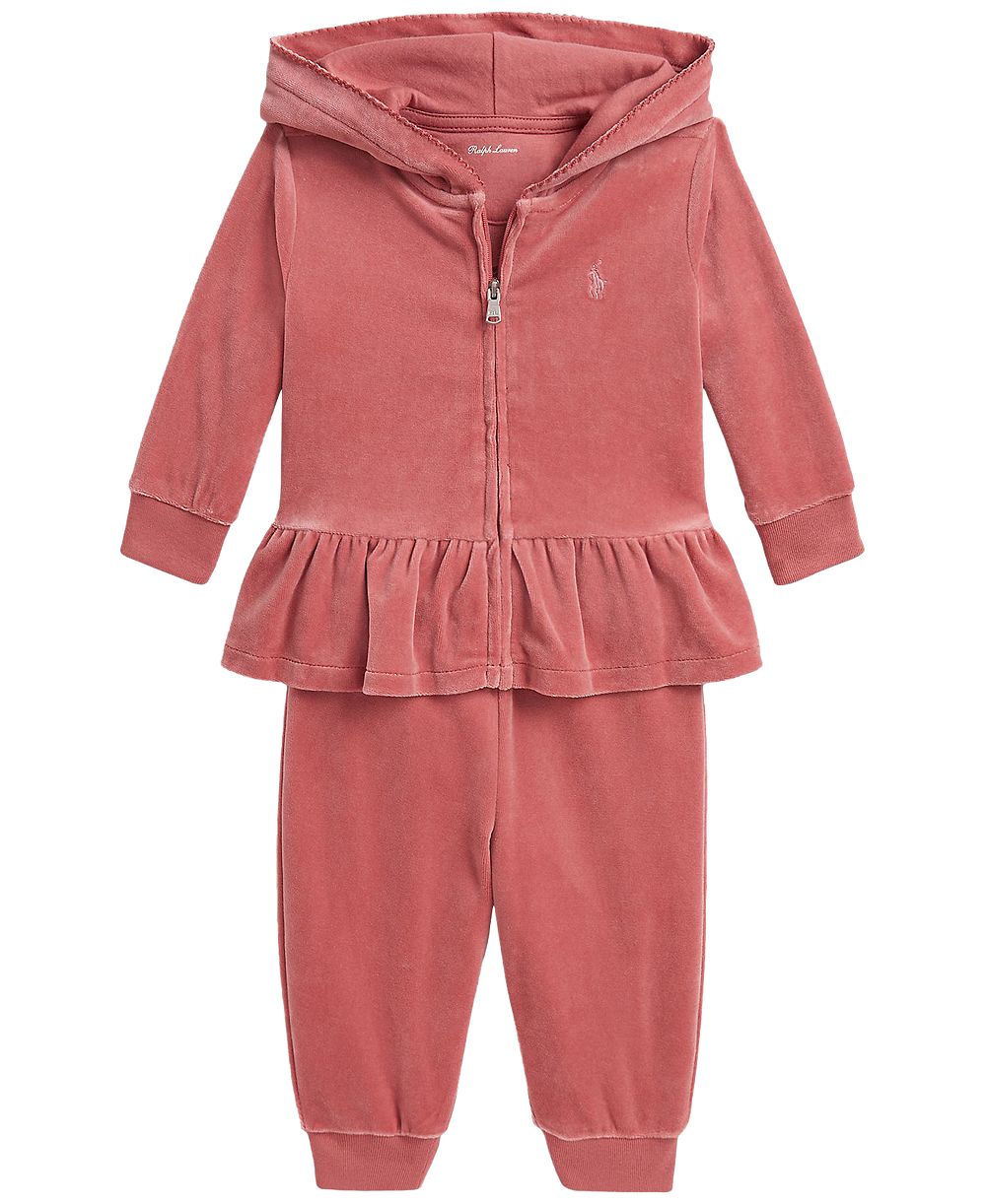 Polo Ralph Lauren детский комплект из 2 предметов: худи и джоггеры из велюра с длинным рукавом для девочек