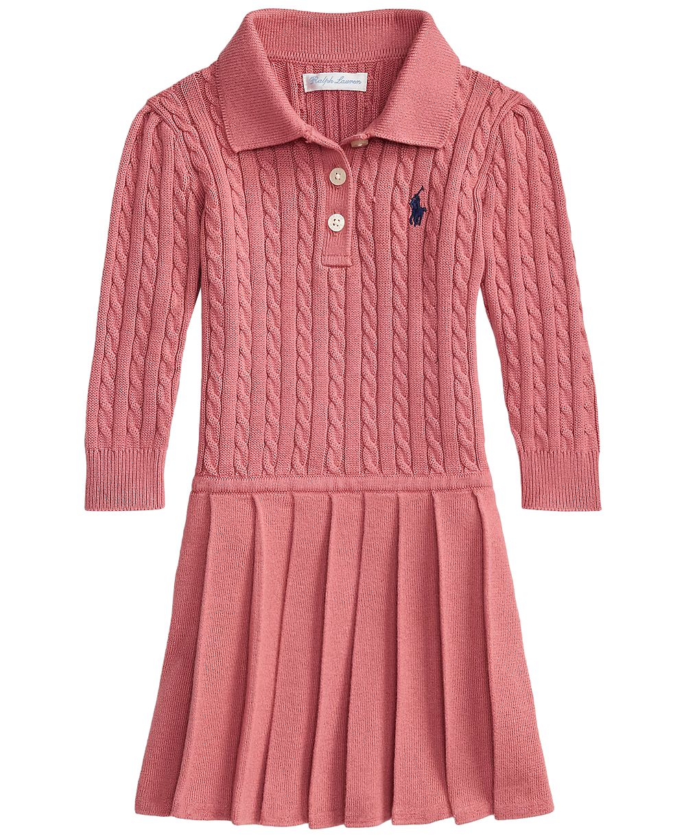 Детское трикотажное платье поло с длинным рукавом и мелким узором от Polo Ralph Lauren