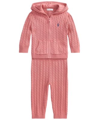 Детский комплект из свитшота с капюшоном и брюк Polo Ralph Lauren для девочек с полным застегиванием, 2 предмета