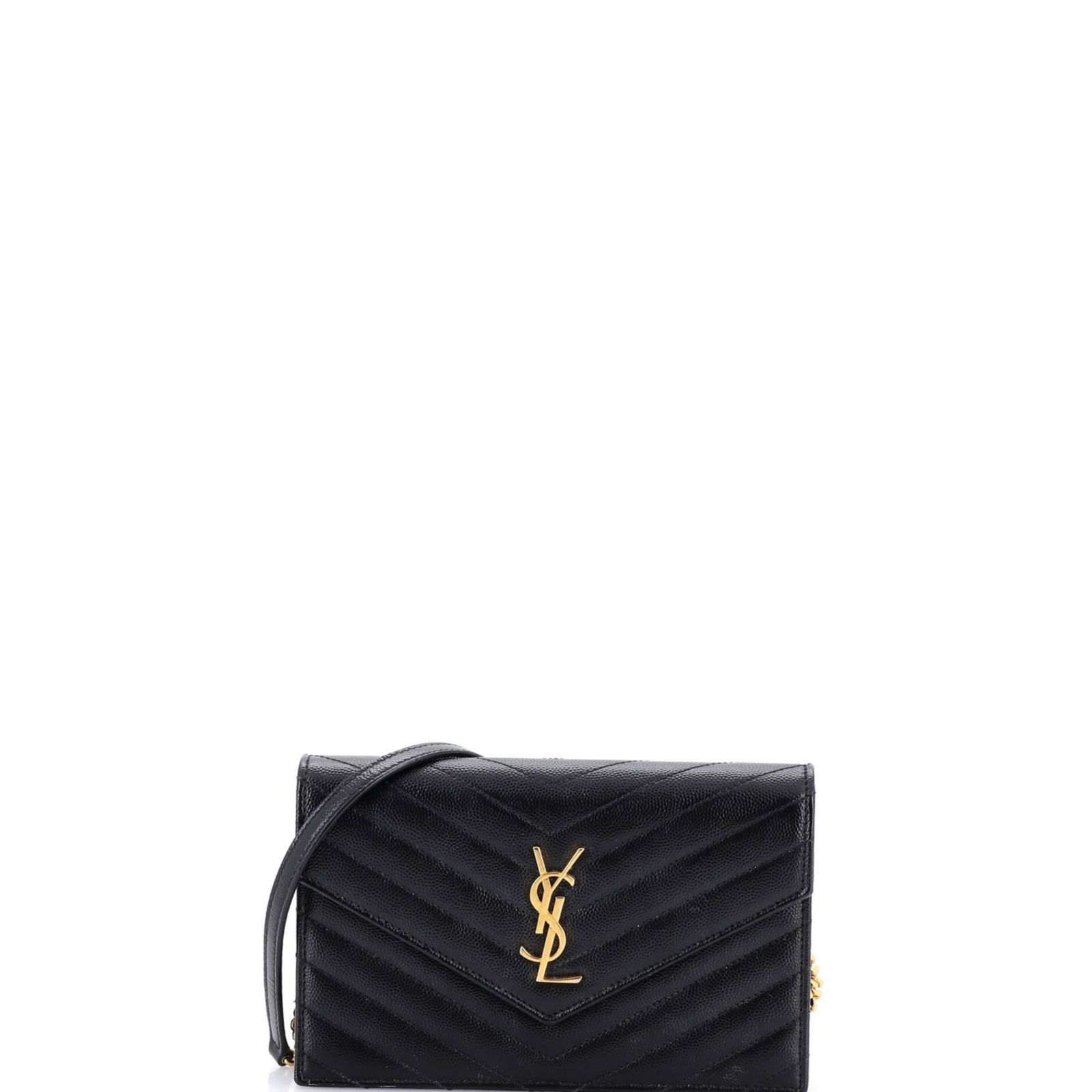 Pre-Owned Saint Laurent Small Classic Monogram Wallet on Chain Matelasse Chevron Leather