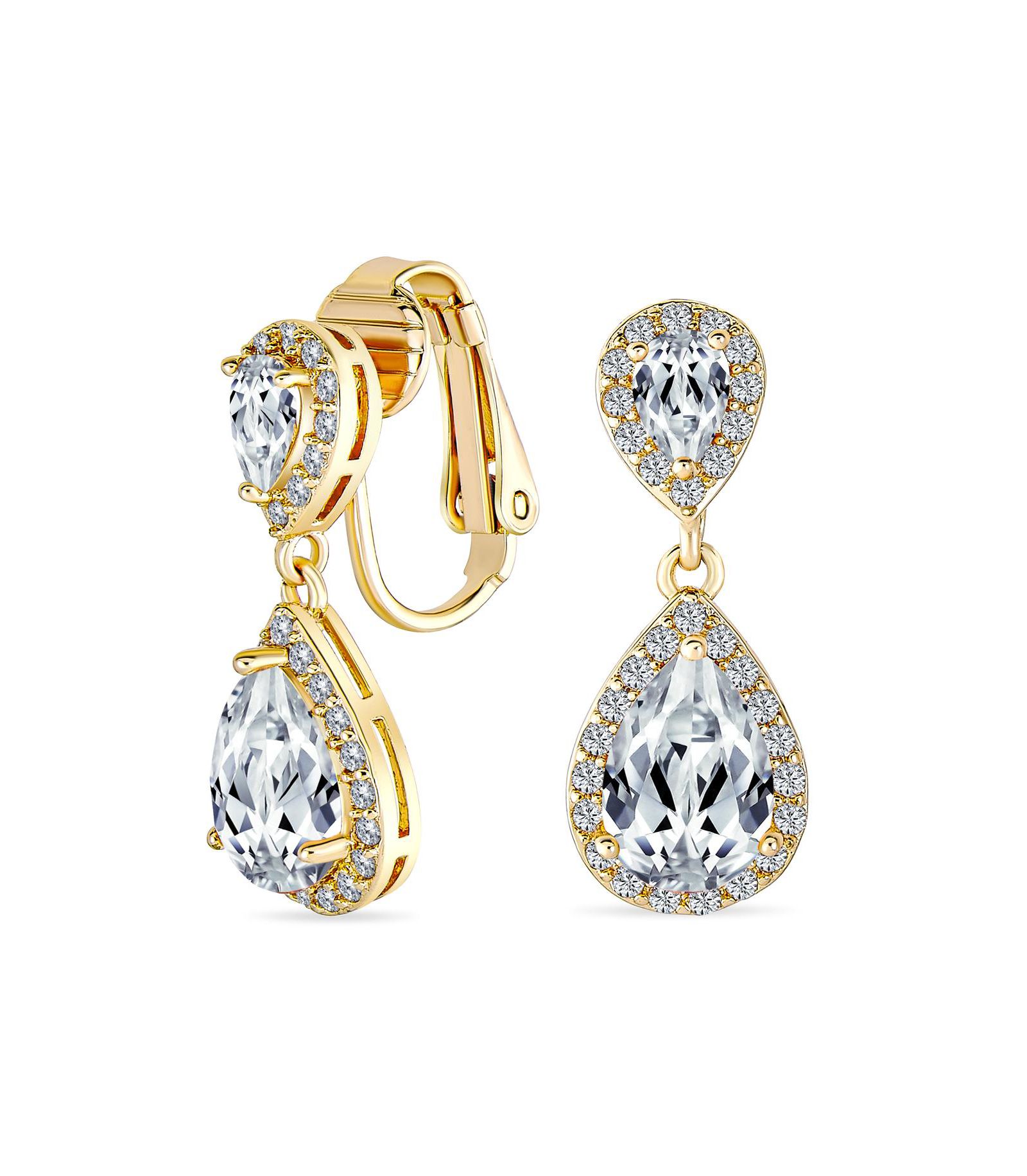 Bling Jewelry Cocktail Cubic Zirconia CZ Double Solitaire Teardrop Dangle Earrings Rose Gold Plated