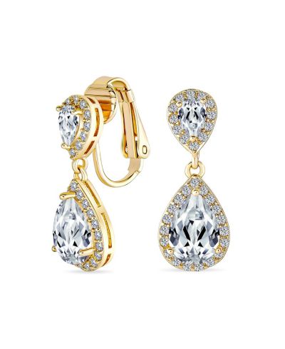 Серьги Bling Jewelry Cocktail Cubic Zirconia CZ Double Solitaire Teardrop Rose Gold Plated