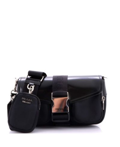 Pre-Owned Prada Buckle Pocket Crossbody Bag Spazzolato Leather and Tessuto