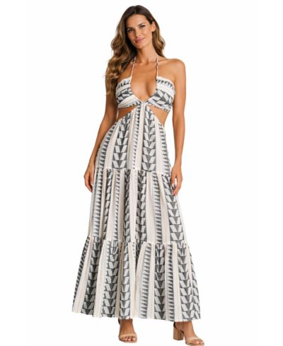 La Moda Clothing Women's Luxury Printed Cut-Out Maxi Dress - Resort Wear, Beach Vacation and Cruise Outfit by Club Moda