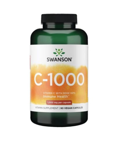 Swanson Vitamin C with Rose Hips 1000 mg  Skin, Heart and Immune Support, Natural Formula, 90 Capsules
