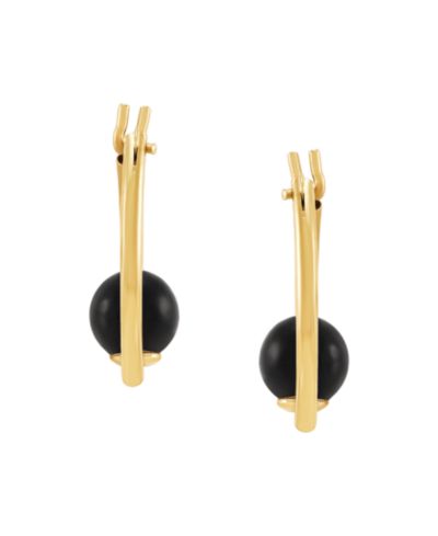 Macy's Onyx (5mm) Hoop Earrings in 10k Yellow Gold