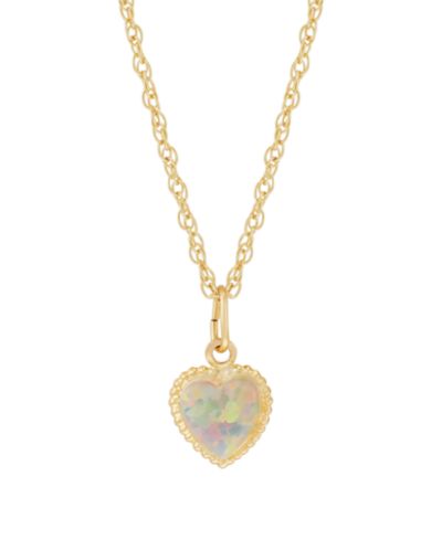 Macy's Lab-Grown White Opal (6mm) Heart Pendant Necklace in 10k Yellow Gold with Gold-Filled Chain (Also Available in Pink Opal & Blue Opal)