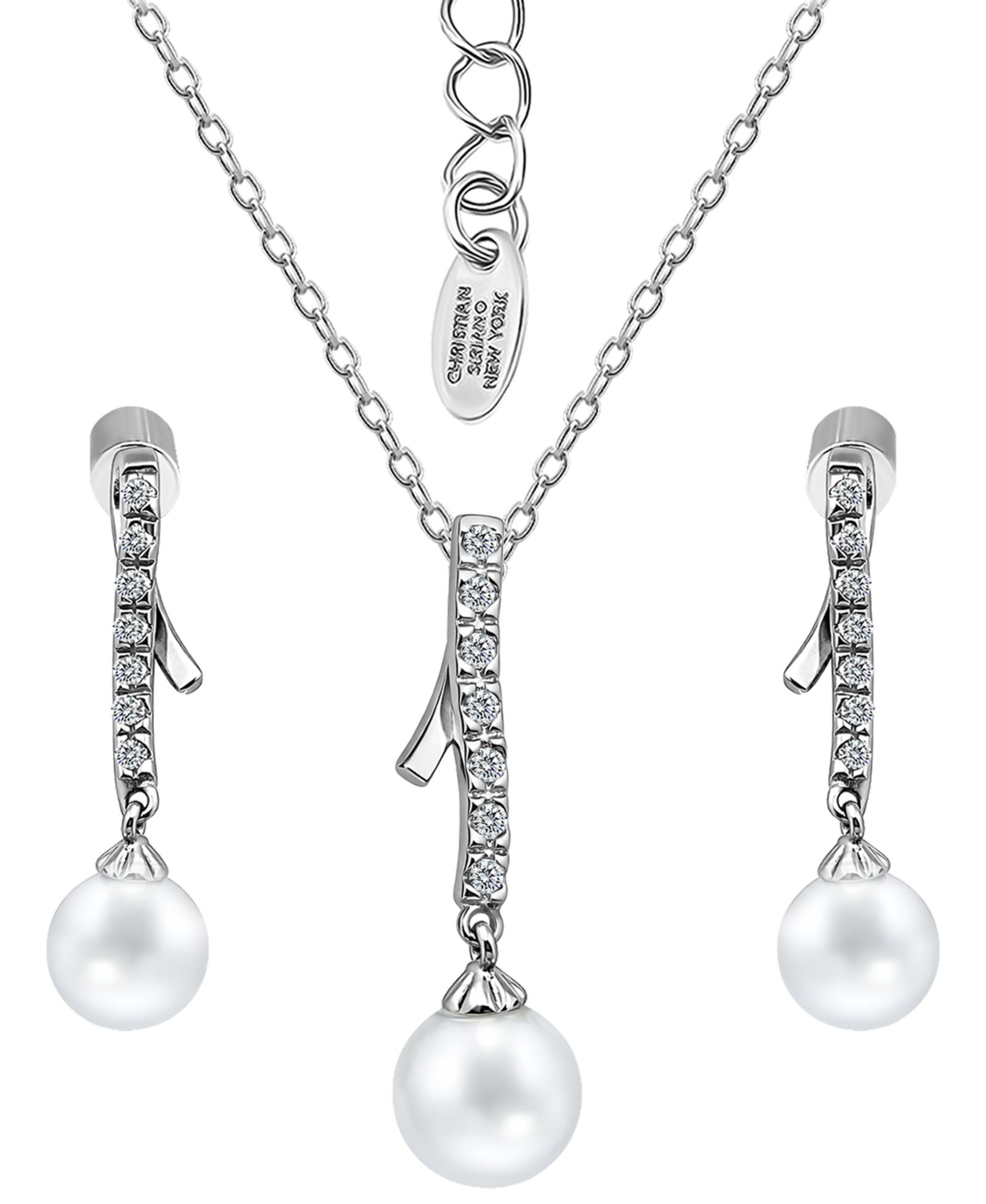 Набор серьги и колье Christian Siriano New York 2-Pc. Fine Silver-Plated Cubic Zirconia Linear Ribbon Post Earrings and Linear Ribbon Slide Necklace