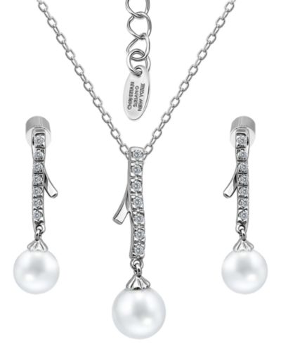 Christian Siriano New York 2-Pc. Fine Silver-Plated Cubic Zirconia Linear Ribbon Post Earrings and Linear Ribbon Slide Necklace Set