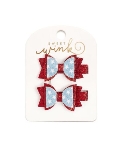 Sweet Wink Little and Big Girls Glitter Flag Bow Clip Set