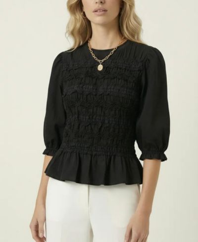 Женская блузка Modenaire Smocked Peplum Puff-Sleeve