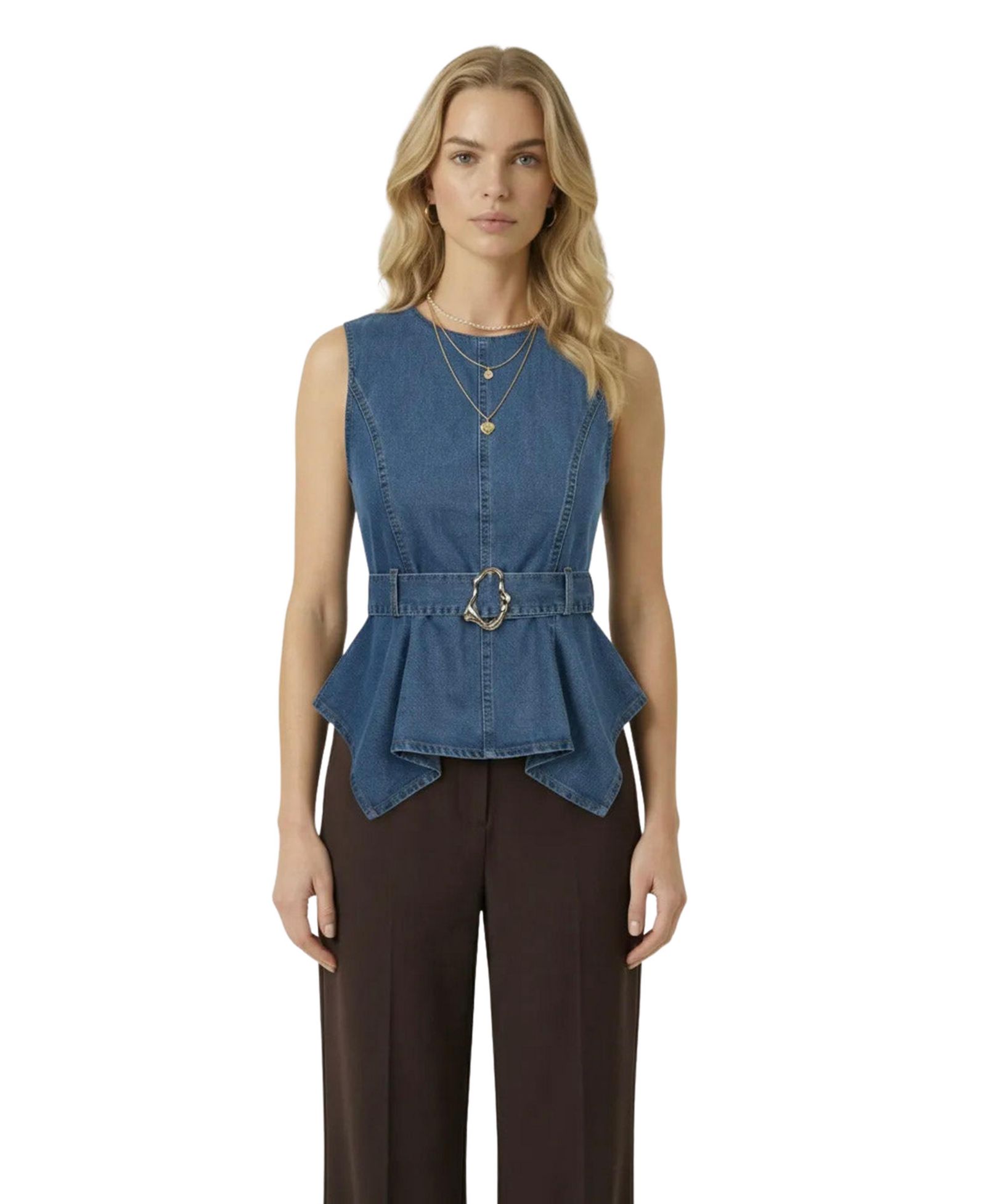 Топ Modenaire Women's Belted Denim Peplum