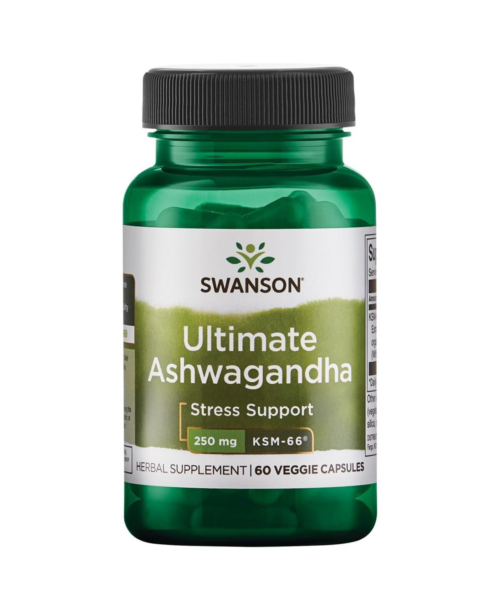 Swanson Ultimate Ashwagandha KSM-66 250 mg Healthy Stress and Relaxation, Calm Mindset, Natural Formula, 60 Veggie Caps