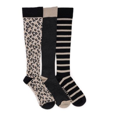 MUK LUKS Women's 3 Pack Tall Cotton Wide Compression Knee-High Socks