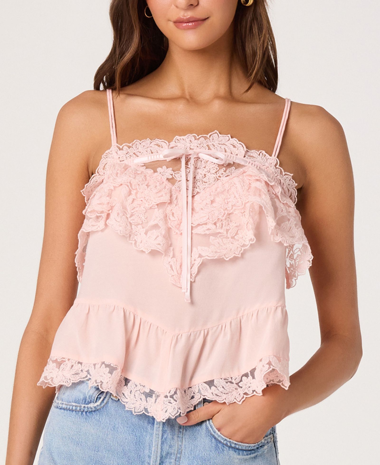 ASTR the Label Women's Cosette Straight Neck Sleeveless Lace Top
