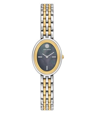 Женские наручные часы tory burch с кварцевым механизмом, овальным циферблатом и двухцветным нержавеющим стальным браслетом 22 мм
