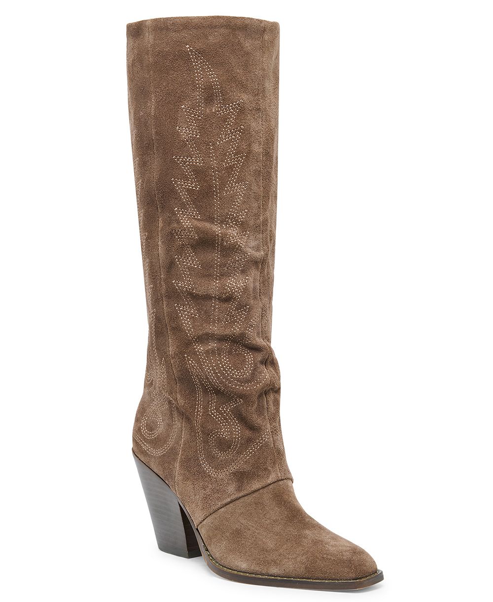 Dolce Vita Women's Janaya Embroidered Contrast Stitch Block Heel Tall Western Boots