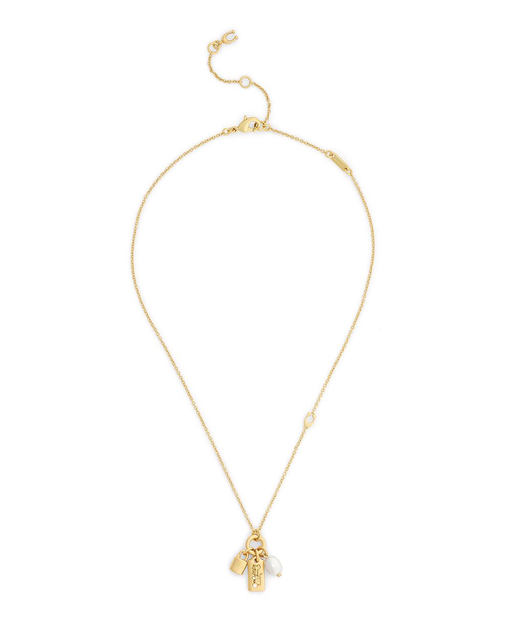 COACH Imitation Pearl Iconic Signature Charm Pendant Necklace