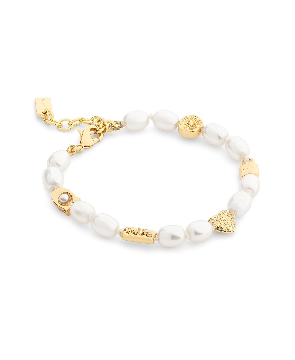 COACH Imitation Pearl Iconic Signature Charm Strand Bracelet