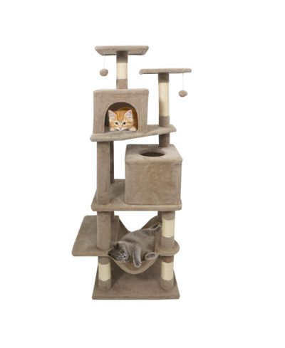 COZITO Cat Tree 57 inch with Dual Condos Hammock and Dangling Balls