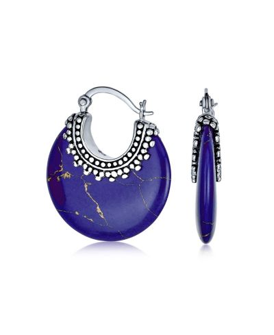 Bling Jewelry серьги-кольца Milgrain Sterling Silver с Lapis Turquoise Onyx Round Half Crescent