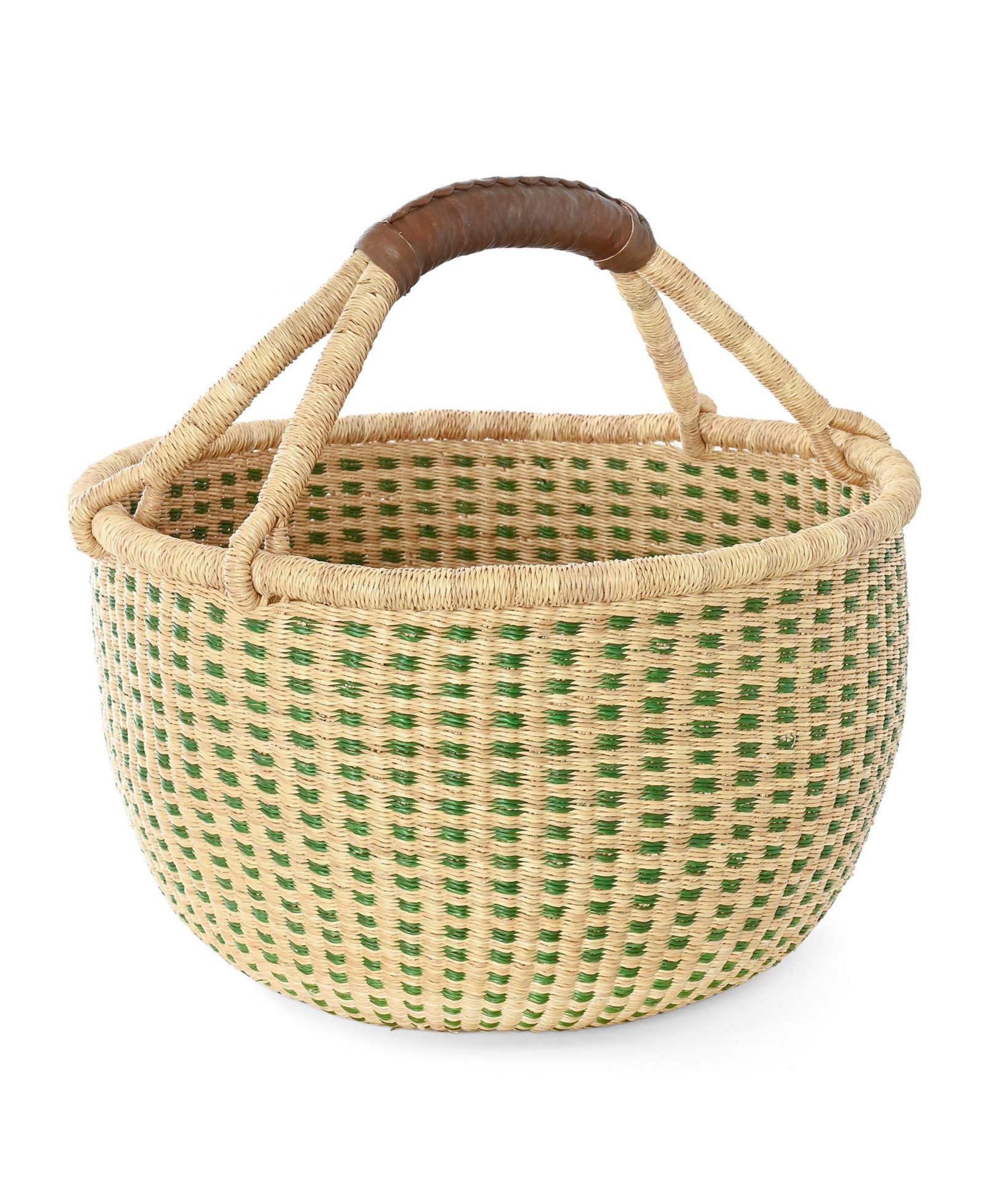 African Modern, Forest Green and Natural Checked Bolga Basket