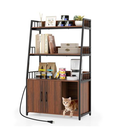 COZITO Cat Litter Box Enclosure 52 in Charging Station Walnut