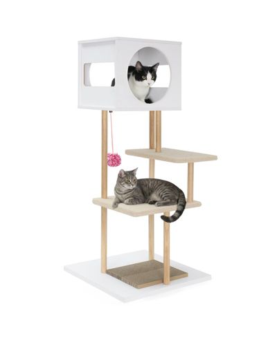 COZITO Cat Tower 40 inch Wood with 2 Corrugated Cardboard Pads